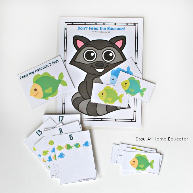 don't feed the raccoon counting and number identificaton game for preschoolers and kindergarten