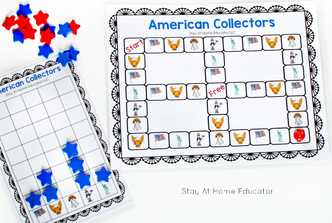 4th of July picture matching and graphing board game for preschoolers