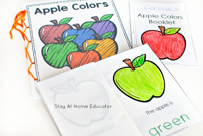 learn colors with apple printables in apple activities pack for preschoolers
