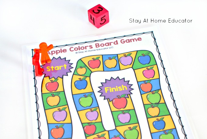 printable apple activities for preschoolers, apple preschool centers_apple colors board game in apple activities printable