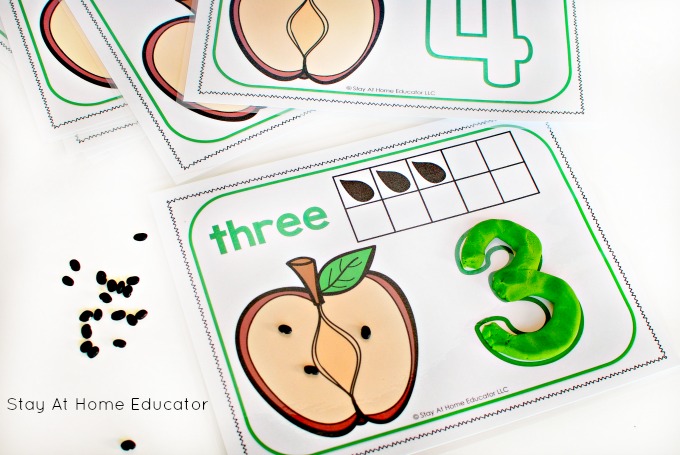 apple counting mats featuring ten frame counting for preschool | printable apple activities for preschoolers | apple preschool centers | no prep preschool activities | apple activities