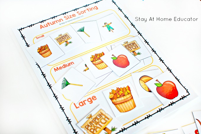 fall pictures size sorting in fall activities preschool pack