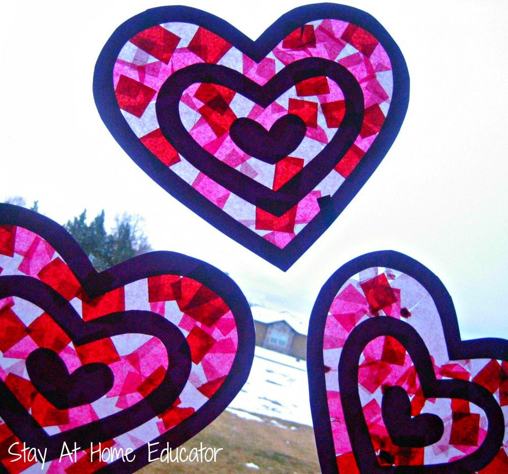 Valentine's Day stained glass hearts for preschool