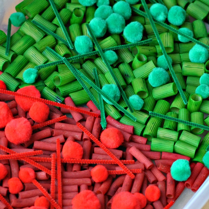 color sorting sensory bin for preschoolers
