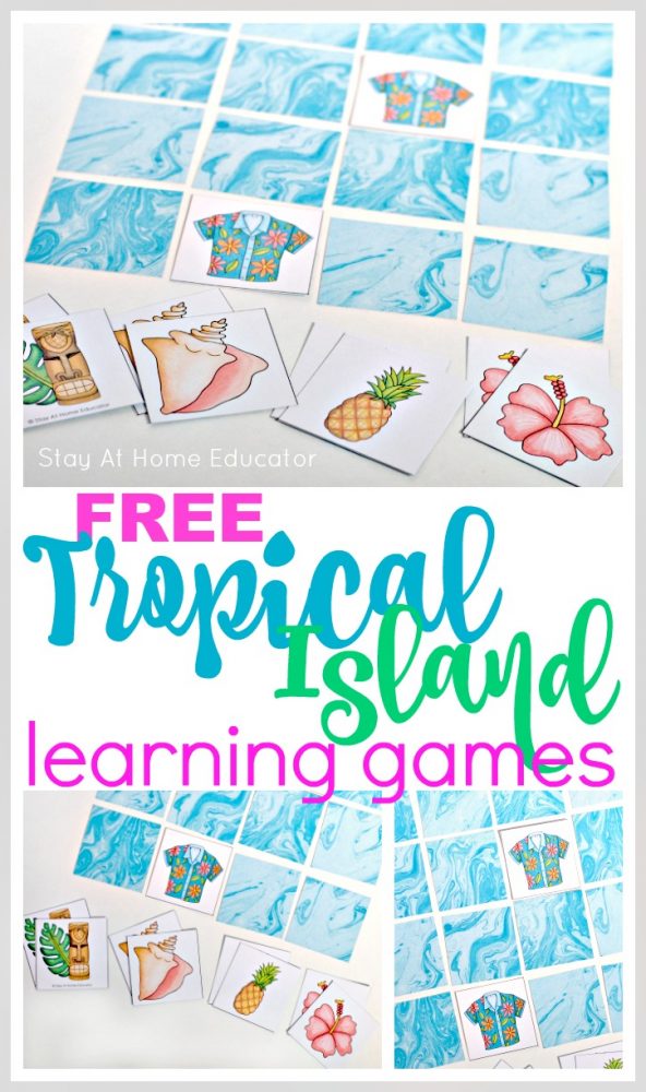 Tropical Themed Printable Learning Games For Preschoolers. These games are a great way to play and learn all at the same time this summer. 