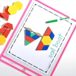A fun summer themed pattern blocks printable mats set for kids. These help with fine motor skills, math as well as letter recognition.