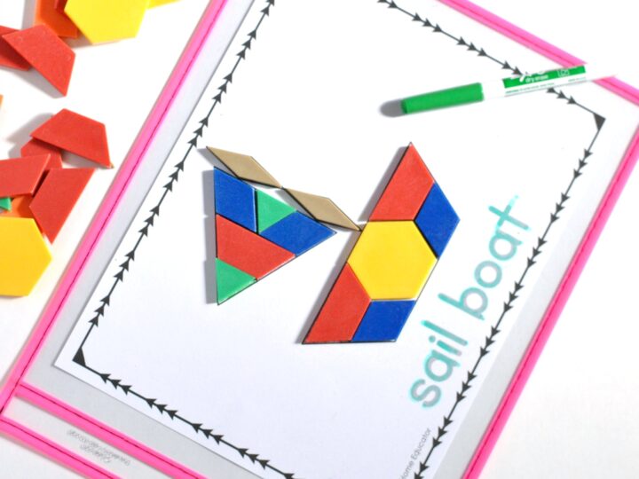 A fun summer themed pattern blocks printable mats set for kids. These help with fine motor skills, math as well as letter recognition.