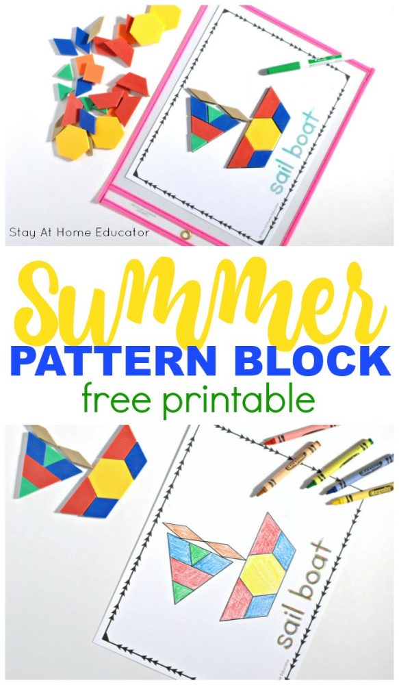 A fun summer themed pattern blocks printable mats set for kids. These help with fine motor skills, math as well as letter recognition. 