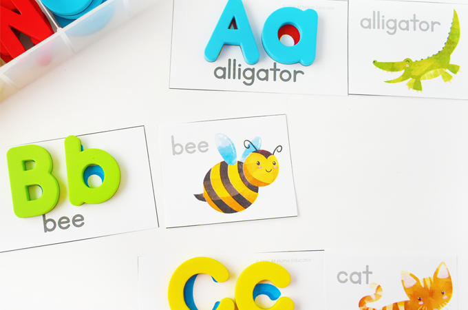 Aa, Bb, and Cc animal alphabet puzzle cards with matching letter manipulatives | free alphabet animal puzzles | alphabet activities for preschoolers |