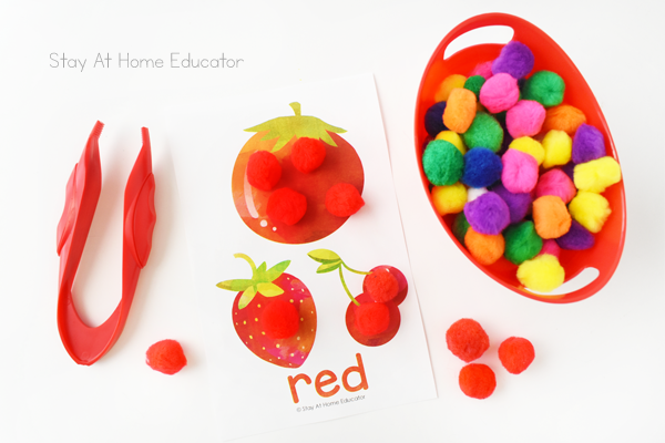color sorting activity with healthy foods for preschoolers