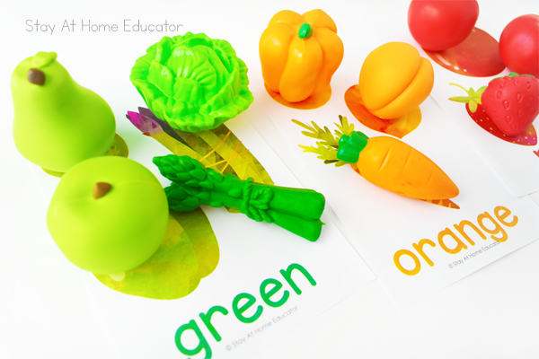 healthy foods color sorting activity for preschoolers