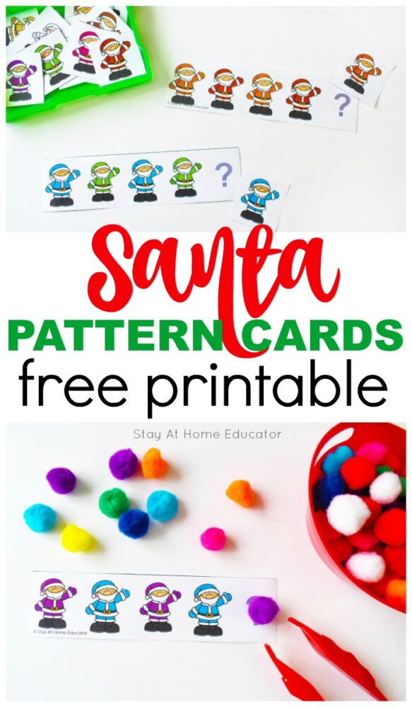 Free Printable Santa Pattern Cards. This fun pattern game can help preschoolers with different pattern forms as well as colors! #santaactivities #preschoolmath #patternmaking #freeprintables