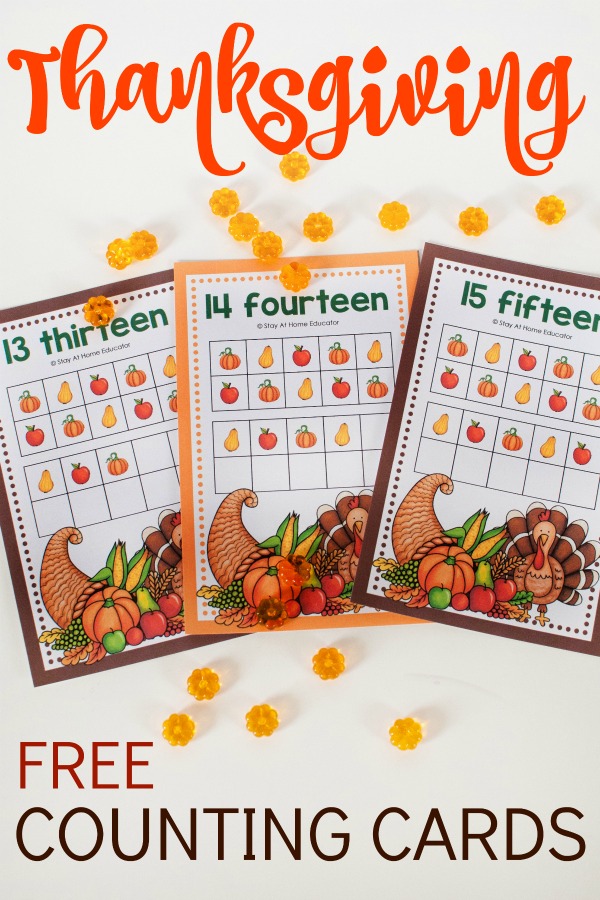 Free printable Thanksgiving counting cards for preschool and kindergarten