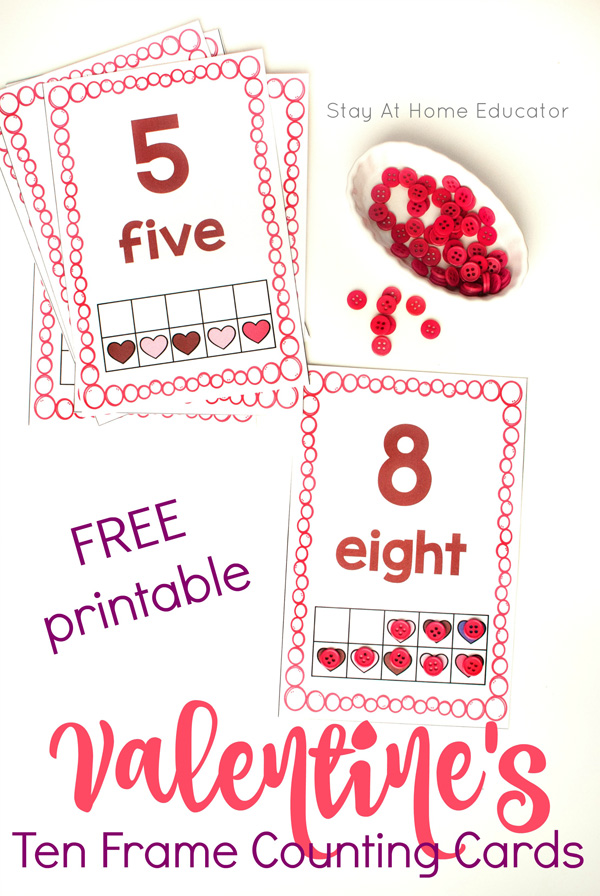 Valentine's counting activities with ten frame math cards using a Valentine's Day mailbox