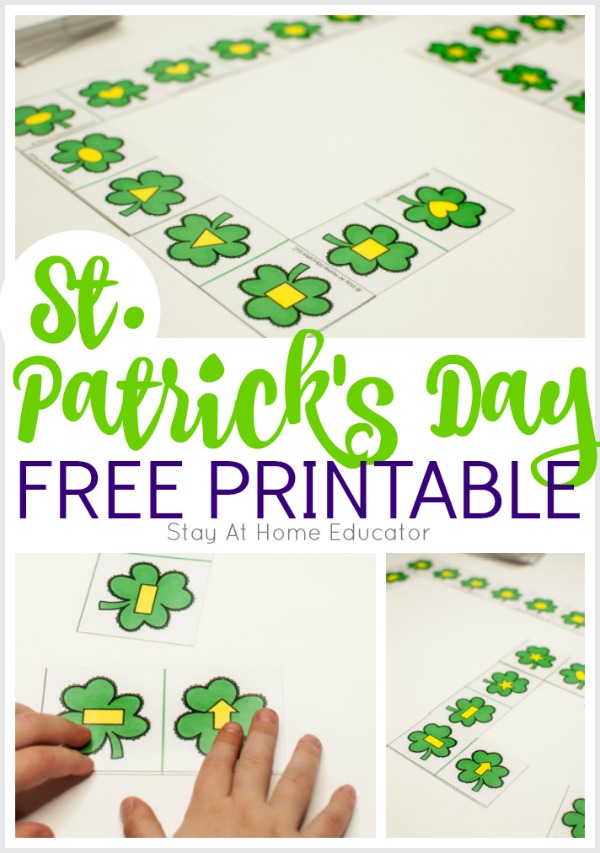 St. Patrick's Day printable shape dominoes game for preschoolers