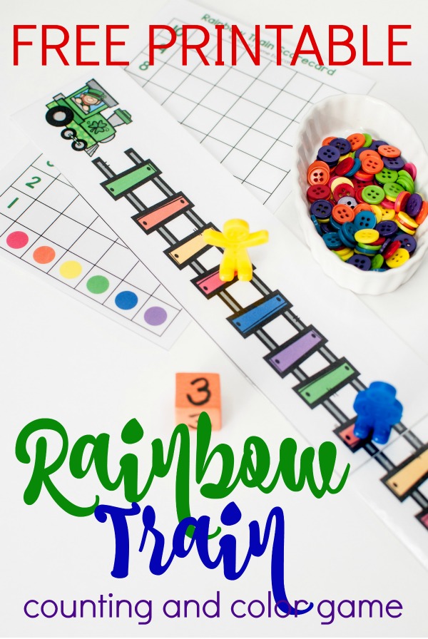 Free printable rainbow train preschool counting game, train games for kids, free printables for preschool, teaching graphing