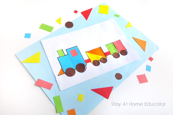 preschool shape train activity with printable | shape train activity with printable template | geometric shapes for preschoolers | how to teach shapes | shape activities for preschoolers | train printables