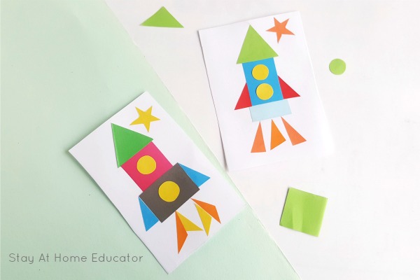 Rocket ship craft with colorful shapes