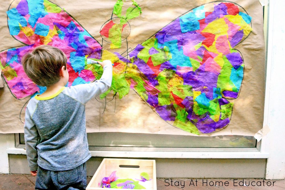 Colorful and big butterfly collage art for kids - BIG butterfly collage art for kids to enjoy this spring - spring crafts for kids, spring art activities for preschoolers