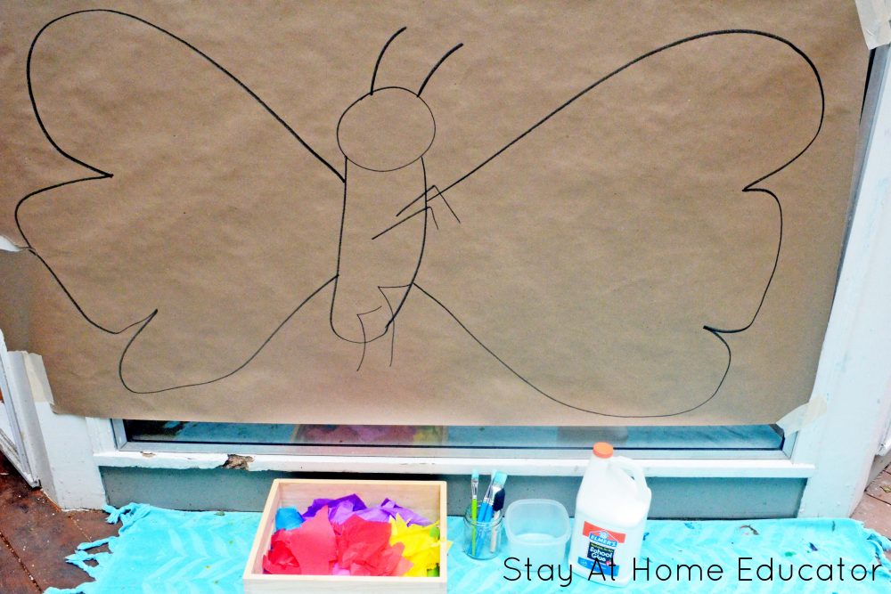 setting up butterfly collage art for kids activity