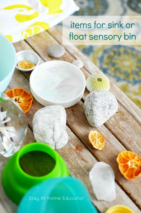 items for a sink or float water sensory bin