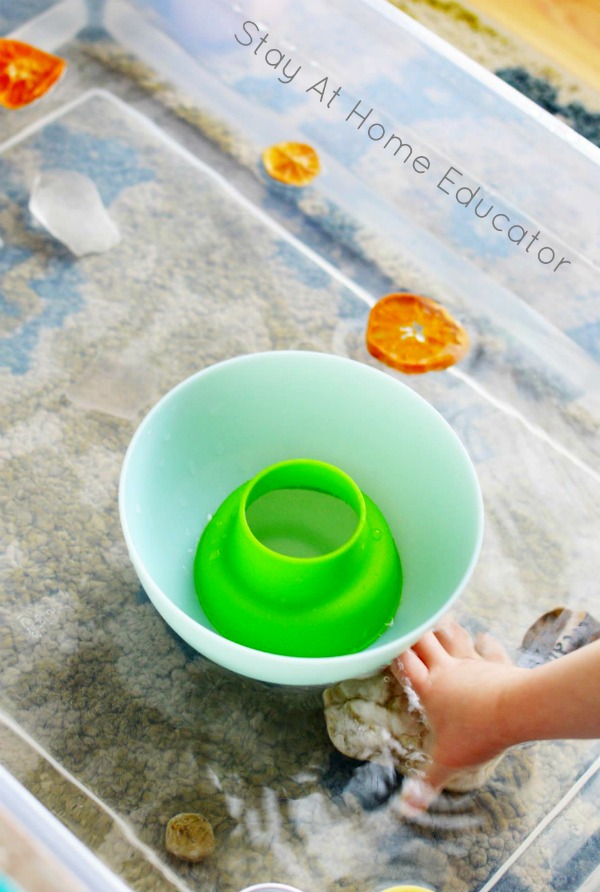 water sensory bin in water table for kids