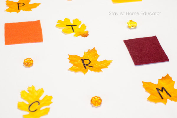 Fall alphabet activities with simple themed materials