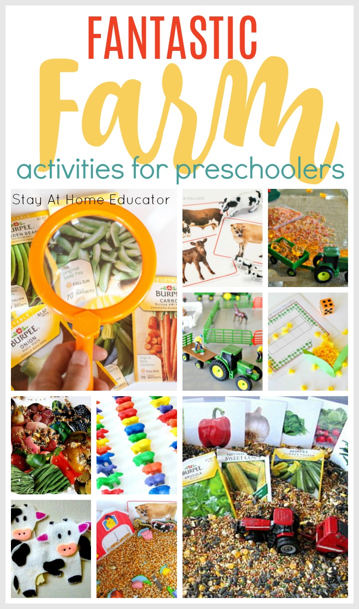 ten preschool learning activities for a farm theme and the text 'fantastic farm activities for preschoolers'