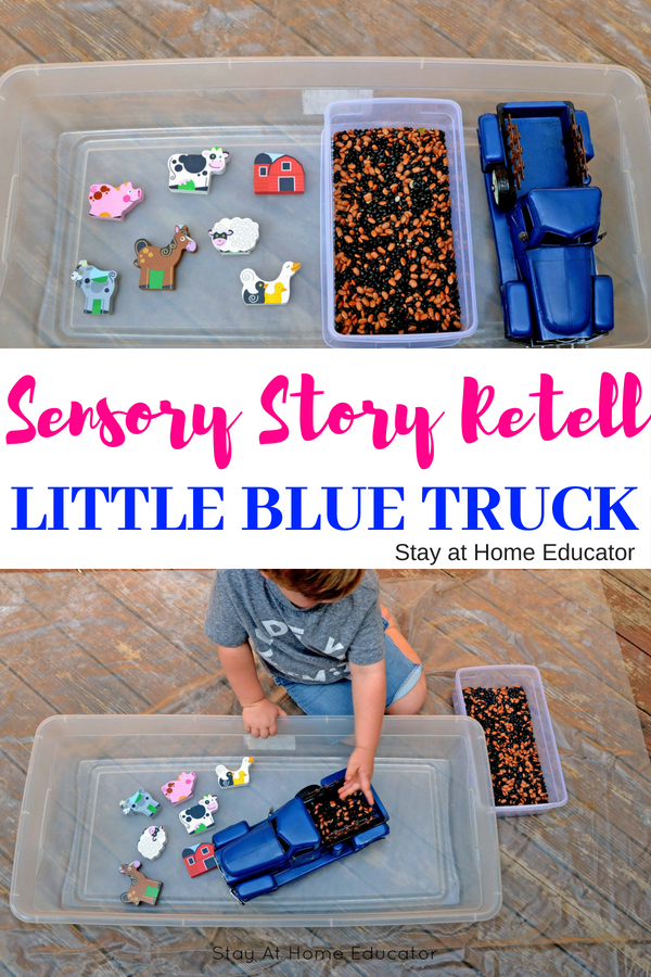 little blue truck activities | farm sensory bin | little blue truck farm animal sensory bin | farm preschool activities