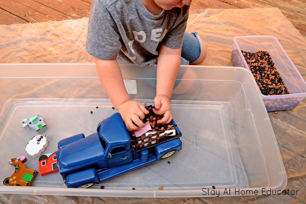 Farm theme sensory activity with little blue truck and puzzle pieces
