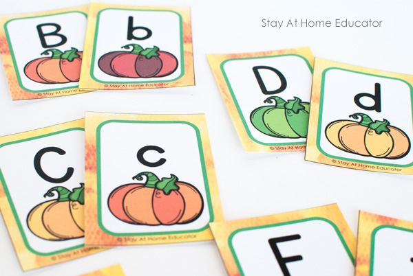letter matching with pumpkin alphabet cards