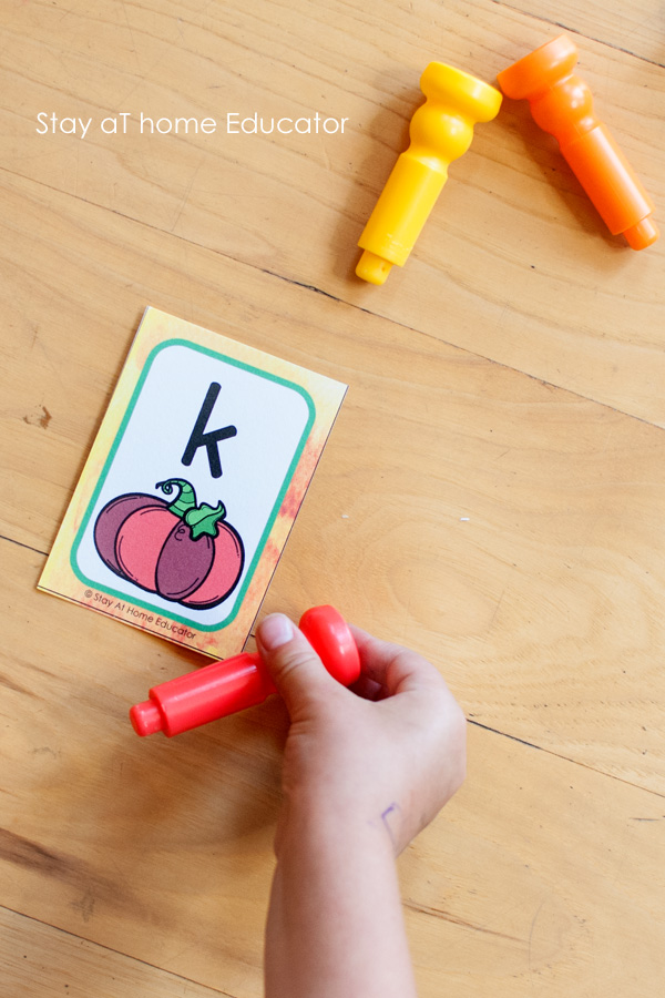 Exploring colors with free printable pumpkin alphabet cards