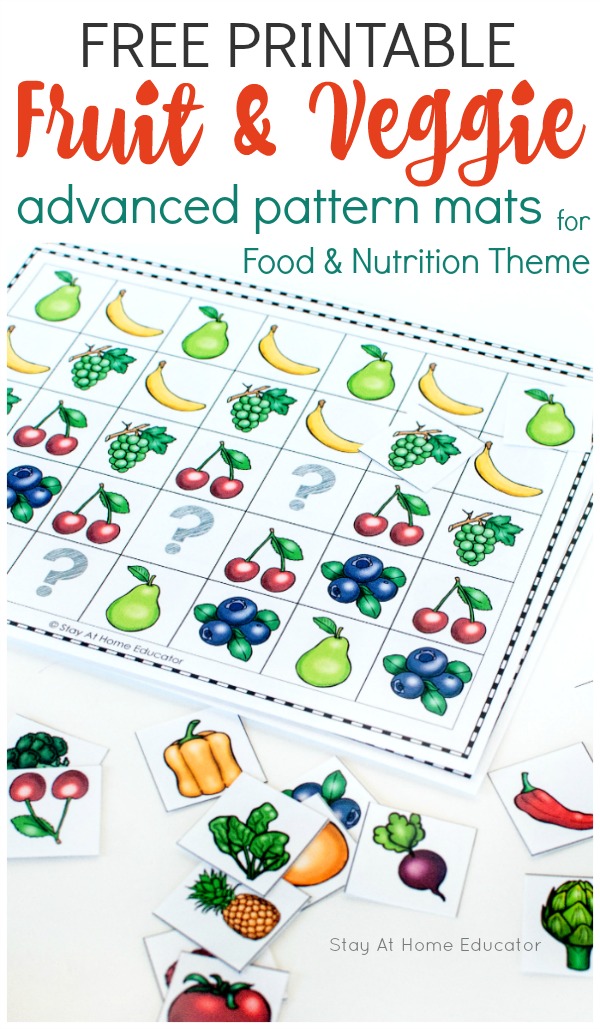 Free printable pattern mats for a preschool food and nutrition theme
