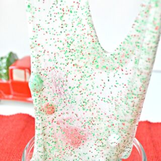 holiday Christmas slime with glitter and colored pom poms | no borax slime | easy slime recipe |