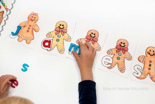 gingerbread alphabet activities | matching letter magnets to each gingerbread alphabet man |