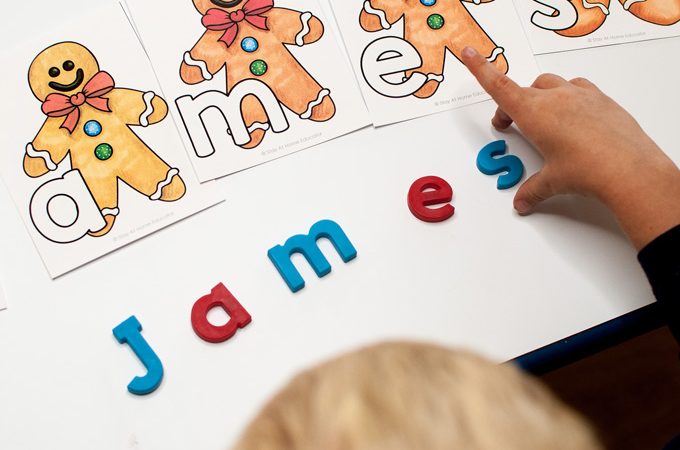 gingerbread alphabet activities | using alphabet magnet letters to create names and simple words |