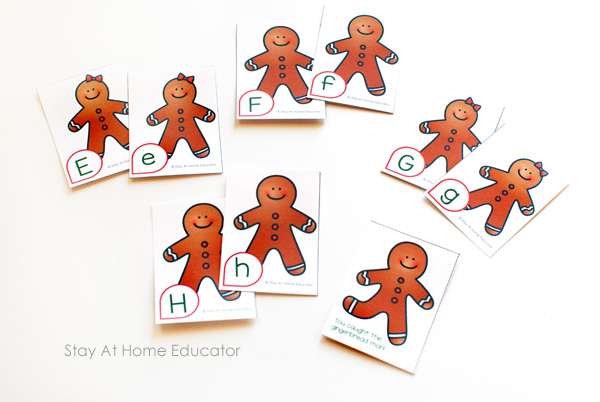 Letter matching gingerbread man theme cards