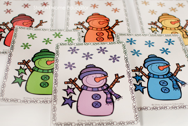 rainbow snowman printables for teaching colors and develop winter fine motor activities