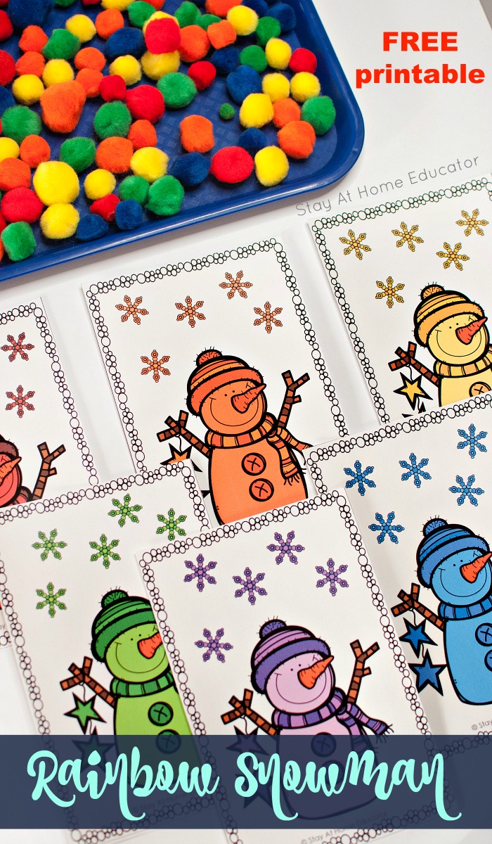 rainbow snowman free printable for preschool