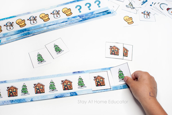 Preschool Math Activities for Winter - child completing pattern