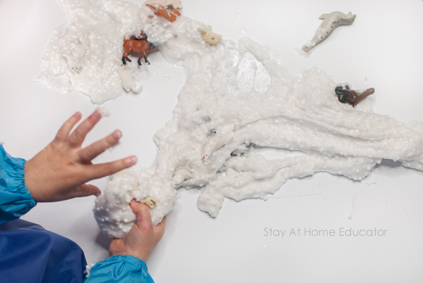 child playing with slime preschool arctic animal activity