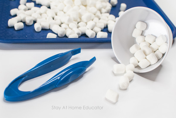 mini marshmallows on a tray for winter counting activities
