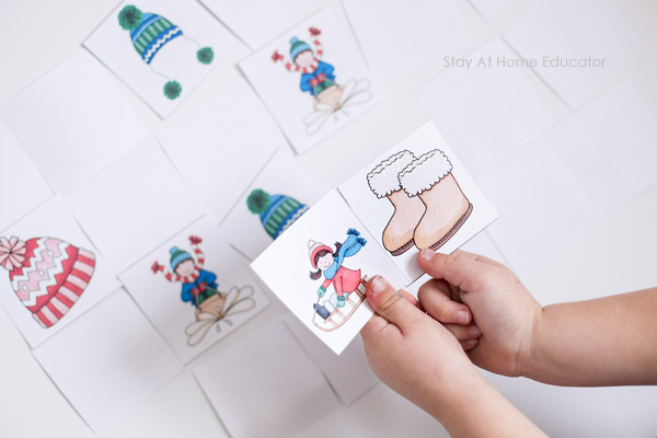 printable winter activities - matching cards