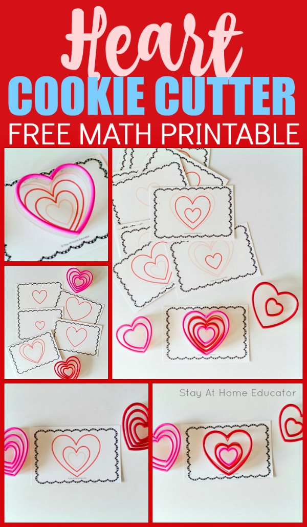 free printable Valentine's heart cookie cutter task cards to teach size and sequencing in preschool
