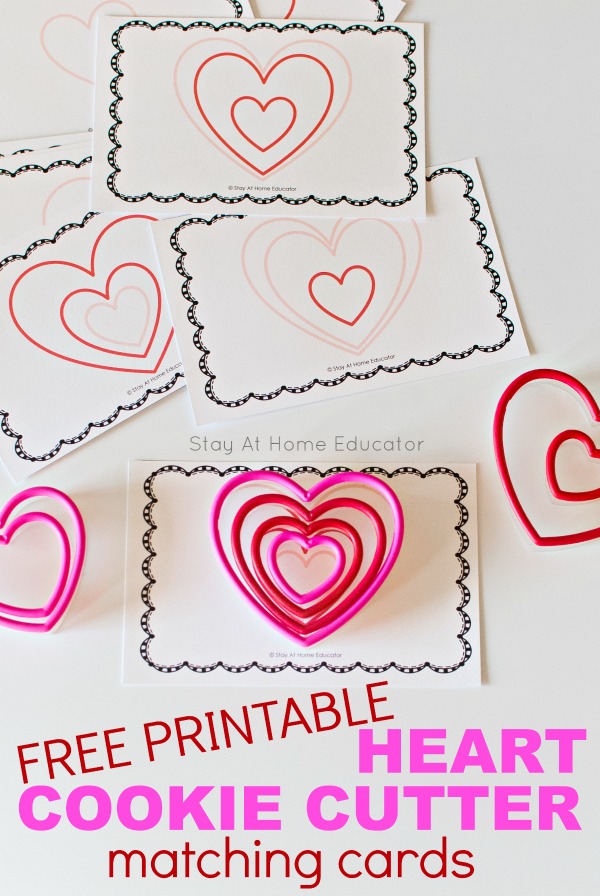 free printable Valentine's heart cookie cutter task cards to teach size and sequencing in preschool
