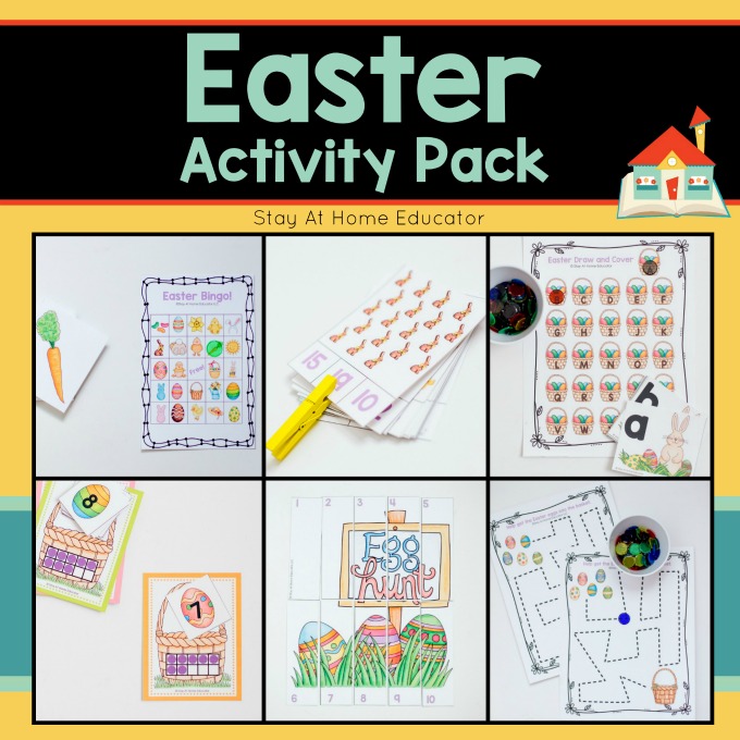 printable Easter themed literacy and math activities for preschoolers