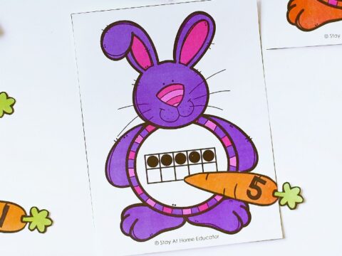 A super simple yet engaging printable ten frame activity. This is perfect for spring and Easter in your preschool or kindergarten classrooms!