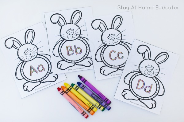 Easter Bunny themed Rainbow Writing Alphabet Tracing Cards. The perfect free printable to help your kids strengthen letter formation and recognition skills.