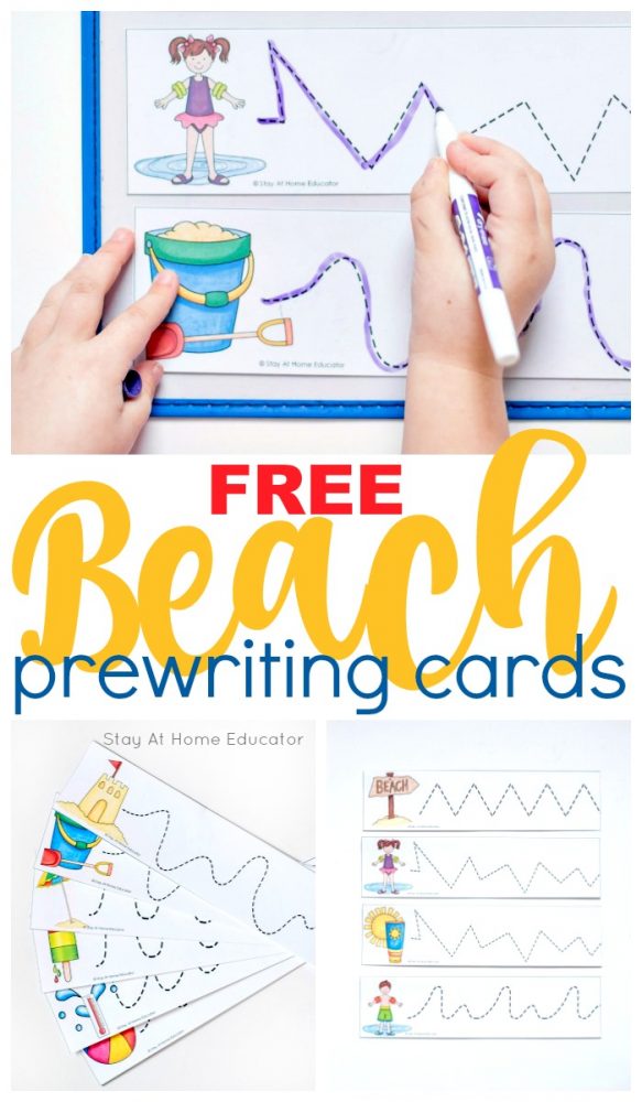 Prewriting is important for children to practice before they start writing letters. The elements of prewriting activities, such as this, will help children master pencil grip as well as how to use the pencil to form certain shapes and lines. These FREE Beach Prewriting Cards are not only helpful for essential skills but FUN too! 