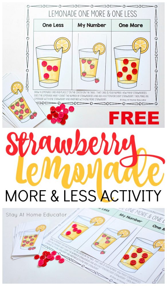 Practice an important preschool math skill with this fun Strawberry Lemonade More or Less Activity